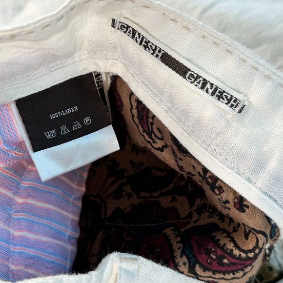 Ganesh Mens White Linen Trouser Pants Size 34 Classic Summer Utility Preppy NWT - Picture 8 of 12